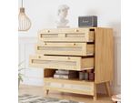 Flieks Cassettiera In Rattan Per Soggiorno Con 3 Cassetti, Cassettiera In Rattan Con Coperchio Ribaltabile, 80X40X83Cm, Finitura Naturale