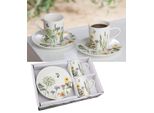 Gilde Espresso-Set, "Wild Flowers"", Blumendesign, Porzellan, GrüN, Weiß, Ve 4, L. 14.3 Cm, B. 21.3 Cm, H. 6 Cm"