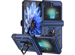 Custodia Ibrida Per Samsung Galaxy Z Flip 6 / Z Flip 7 Fe A Due Strati Con Supporto Ad Anello E Copertura A Cerniera Blu