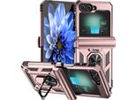 Custodia Ibrida Per Samsung Galaxy Z Flip 6 / Z Flip 7 Fe A Due Strati Con Supporto Ad Anello E Copertura A Cerniera Rosa