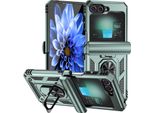 Custodia Ibrida Per Samsung Galaxy Z Flip 6 / Z Flip 7 Fe A Due Strati Con Supporto Ad Anello E Copertura A Cerniera Verde