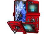 Custodia Ibrida Per Samsung Galaxy Z Flip 6 / Z Flip 7 Fe A Due Strati Con Supporto Ad Anello E Copertura A Cerniera Rosso