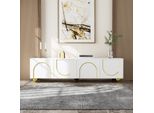 Merax, Mobile Tv Con 4 Ante E Ripiani, Mobile Tv Con Decoro Dorato, Porta Tv Tavolo Tv Per Camera Da Letto E Soggiorno, L:170Cm, Bianco