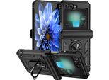 Custodia Ibrida Per Samsung Galaxy Z Flip 6 / Z Flip 7 Fe A Due Strati Con Supporto Ad Anello E Copertura A Cerniera Nero