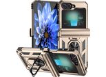 Custodia Ibrida Per Samsung Galaxy Z Flip 6 / Z Flip 7 Fe A Due Strati Con Supporto Ad Anello E Copertura A Cerniera Oro