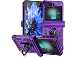 Custodia Ibrida Per Samsung Galaxy Z Flip 6 / Z Flip 7 Fe A Due Strati Con Supporto Ad Anello E Copertura A Cerniera Viola