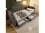 Flieks Divano Letto Imbottito 90X200Cm Con Usb E Luce Di Lettura, Letto Contenitore Letto Singolo Con 2 Cassetti, Letto Funzionale Letto Da Giorno Divano Letto, Velluto, Grigio