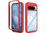 Custodia Per Google Pixel 9 / Pixel 9 Pro, Copertura Posteriore Trasparente Ibrida, Robusto Paraurti In Tpu, Custodia Antiurto Rossa