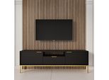 Mobile Rtv Moderno Nero, Piedini Dorati - Design Elegante 135 Cm