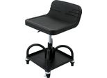 Sgabello Mobile Per Officina - Portata 135 Kg - Regolabile In Altezza: 40-52 Cm - Con Ruote Girevoli A 360 Gradi E Vassoio Porta Attrezzi - Ideale Per Officine E Garage - Nero.