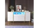 Credenza Merax Lucida Con Illuminazione A Led, Cassettiera Con Cornice Dorata, Credenza A 4 Ante, Mobile Credenza 150X40X80Cm, Bianco
