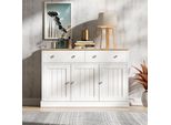 Credenza, Elegante Mobile Da Soggiorno Con Texture Incisa, Ampio Spazio Di Archiviazione, Tre Ante E Due Cassetti