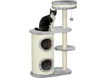 Tiragraffi Pawhut, 100 Cm, Albero Di Arrampicata Con Botte Tiragraffi, Tiragraffi Per Gatti, Albero Per Gatti Con Colonna In Sisal E Palla Da Gioco, Arredamento Per Gatti Con Cuscino, Peluche, Crema