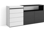 Cassettiera, 157X35X75Cm, Camera Da Letto, Con Stoccaggio, Bianco E Nero