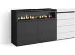 Credenza, 157X35X75Cm, Camera Da Letto, Camino Elettrico, Cassettiera, Bianco