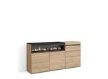 Credenza, 157X35X75Cm, Camera Da Letto, Camino Elettrico, Cassettiera, Rovere