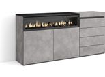 Credenza, 157X35X75Cm, Camera Da Letto, Camino Elettrico, Cassettiera, Cemento