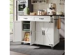 Carrello Da Cucina A Isola Flieks Con Piano Di Lavoro Estensibile, Carrello Da Cucina Con 2 Ante E 2 Cassetti, Carrello Da Cucina Per Cucina