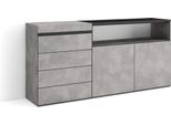 Cassettiera, 157X35X75Cm, Camera Da Letto, Con Stoccaggio, Cemento