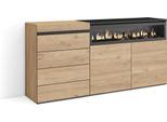 Cassettiera, 157X35X75Cm, Camera Da Letto, Camino Elettrico, Rovere