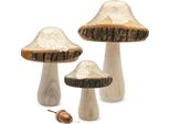 Fungo Decorativo In Legno Con Glitter Oro Set Di 3 - 18 / 15 / 11 Cm - Figura Di Fungo In Legno Con Corteccia D'albero Per La Decorazione Autunnale - Fungo Decorativo In Legno Fungo Della Foresta Oro