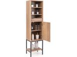 Mobile Da Soggiorno Alto 145 Cm Costway, Mobile Alto Autoportante Con Ripiani Regolabili E Spazio Di Archiviazione Sul Fondo, Mobile A Torre Stretto Naturale