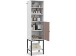 Mobile Da Soggiorno Alto 145 Cm Costway, Mobile Alto Autoportante Con Ripiani Regolabili E Spazio Di Archiviazione Sul Fondo, Mobile A Torre Stretto Bianco