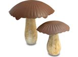 1.05 Funghi In Legno Di Mango In Set Da 2 - Ca. 15X15 Cm + 10X9 Cm - Fungo In Legno Di Mango E Ruggine