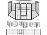 Costway, Recinto Per Cuccioli Alto 80 Cm, 8 Pezzi Pieghevole Con Porta Chiudibile, Recinto Per Cani Gatti Conigli In Metallo Nero