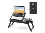 Costway Tavolo Per Laptop In Bambù Pieghevole, Tavolo Per Notebook Regolabile In Altezza, Inclinabile E Ventilato, Lapdesk Con Cassetto Per La Lettura Della Colazione, 53X33X20-26,5Cm