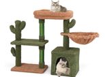 Costway 81Cm Tiragraffi Cactus, Albero Per Gatti Con Piattaforme, Amaca, Grotta Per Gatti, Palo In Sisal E Cuscino Lavabile Albero Da Gioco In Legno Verde, Marrone