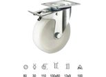 Piastra Industriale In Nylon A Rotelle Con Freno 80 Mm