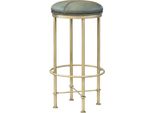 Casa Padrino Sgabello In Vera Pelle Verde / Ottone Antico H. 75 Cm - Arredo Bar