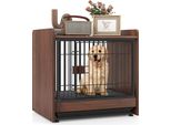Costway Gabbia Per Cani 2In1 Con Porta Con Serratura E Vassoio Rimovibile, Gabbia Per Cani Di Piccola E Media Taglia Legno, Marrone, 62×49,5×61 Cm