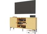 Mobile Tv Basso Sonni In Legno Originale, 135 X 35 X 70 Cm, Con Ripiano Portacavi, Tavolo Tv A 2 Ante, 3 Scomparti Aperti, Per Tv 60 Pollici