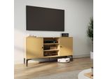 Mobiletto Tv Sonni, 135 X 35 X 70 Cm, Tavolo Tv A 2 Ante, 3 Scomparti Aperti, Colore Legno Originale, Con Ripiano Per Cavi Tv, Per Tv 60 Pollici