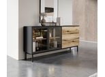 Cassettiera 180 Cm Rovere Evoke/Nero, Struttura A Doghe E Led - Stile Moderno