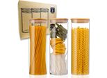Set Di 3 Barattoli Riutilizzabili Da 1950 Ml In Vetro Borosilicato Con Coperchi In Bambù, Ermetici, Senza Bpa, Lavabili In Lavastoviglie, Altezza 28,5 Cm - Deco Haus