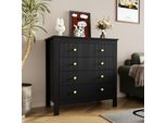 Cassettiera Merax A 5 Cassetti, Credenza Con Maniglie In Metallo Dorato, Cassettiera Mobile Soggiorno Scarpiera 79X80,5X39,5Cm, Nero