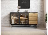 Cassettiera In Rovere Evoke/Nero Con Doghe A Led 150 Cm - Stile Moderno