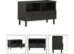 The Living Store Mobile Tv Nero 70X33X46 Cm In Legno Massiccio Di Mango