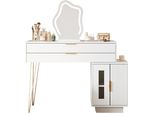 Abrihome, Tavolino Da Toilette Con Specchio Con Illuminazione A Led, Tavolino Per Cosmetici Con Design Estraibile E 2 Cassetti, Bianco (Senza Sgabello)