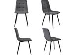Set Di 4 Sedie In Lino - Struttura In Metallo - Design Ergonomico - Gambe In Metallo - Grigio