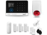 Huxgo HXA003 Sistema Di Allarme Casa Wifi + Gsm 2G Con Sirena Wireless, Sistema Di Allarme Con 1X Sensore Di Movimento E 3X Sensore Porta-Finestra, Sistema Di Allarme Per Appartamento, Casa, Ufficio, Tuya Smartlife App