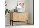 Flieks Cassettiere Soggiorno Credenza Con 2 Ante, Credenza Tavoli Alti Con Ripiano Regolabile, Cassettiera Senza Maniglia, Finitura Naturale