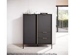 Cassettiera Moderna Alta Antracite Con Maniglie Dorate 123X103X39 Cm