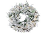 Ghirlanda Di Abete Con Neve - Bacche - Illuminata 35 Led / Batteria / Timer - Dimensioni Circa Ø 51 Cm (HSW10F-51)