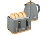 Homcom Set Per La Colazione Con Bollitore Da 1,7 L, Tostapane A 4 Fette, 2200 W, 7 Livelli Di Doratura, Scongelamento, Riscaldamento E Vassoio Raccoglibriciole, Termostato Otter, Grigio