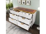Credenza Flieks Con Piano In Vetro, Cassettiera Per Soggiorno Con 6 Cassetti, Credenza Con Ripiano Regolabile, 120X40X76Cm Bianco