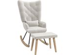 Homcom Poltrona A Dondolo Con Sgabello, Poltrona Reclinabile Con Cuscino, Look Velluto, Poltrona Ad Ala Con Gambe In Legno Per Camera Da Letto, Soggiorno, 66 X 96 X 101 Cm, Bianco Crema